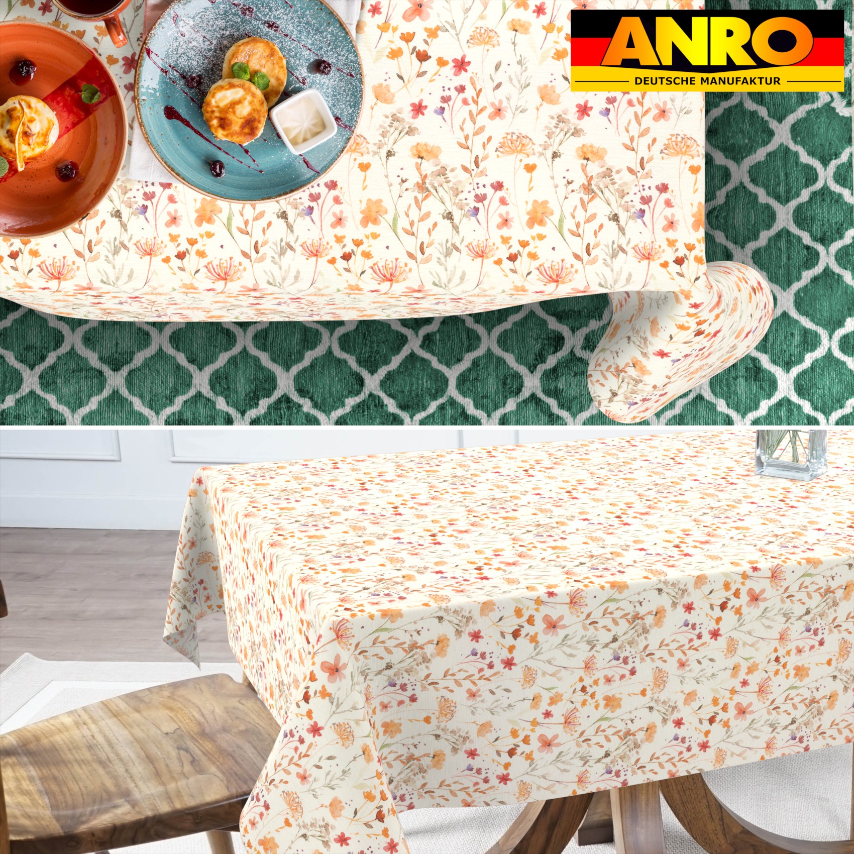 GTGANNA-51_SQ_70 Tischdecke abwaschbar Tischtuch Tischwäsche Gartentischdecke Stofftischdecke Baumwolle Polyester Alessia