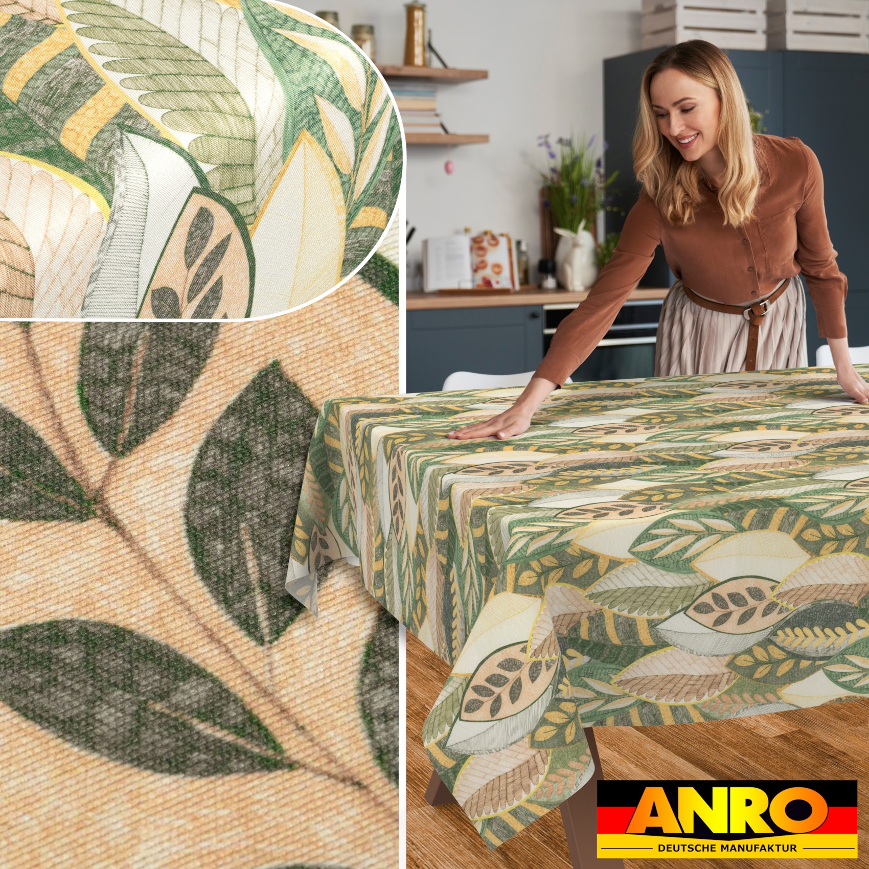 Tischdecke abwaschbar Tischtuch Tischwäsche Gartentischdecke Stofftischdecke Baumwolle Polyester Helena