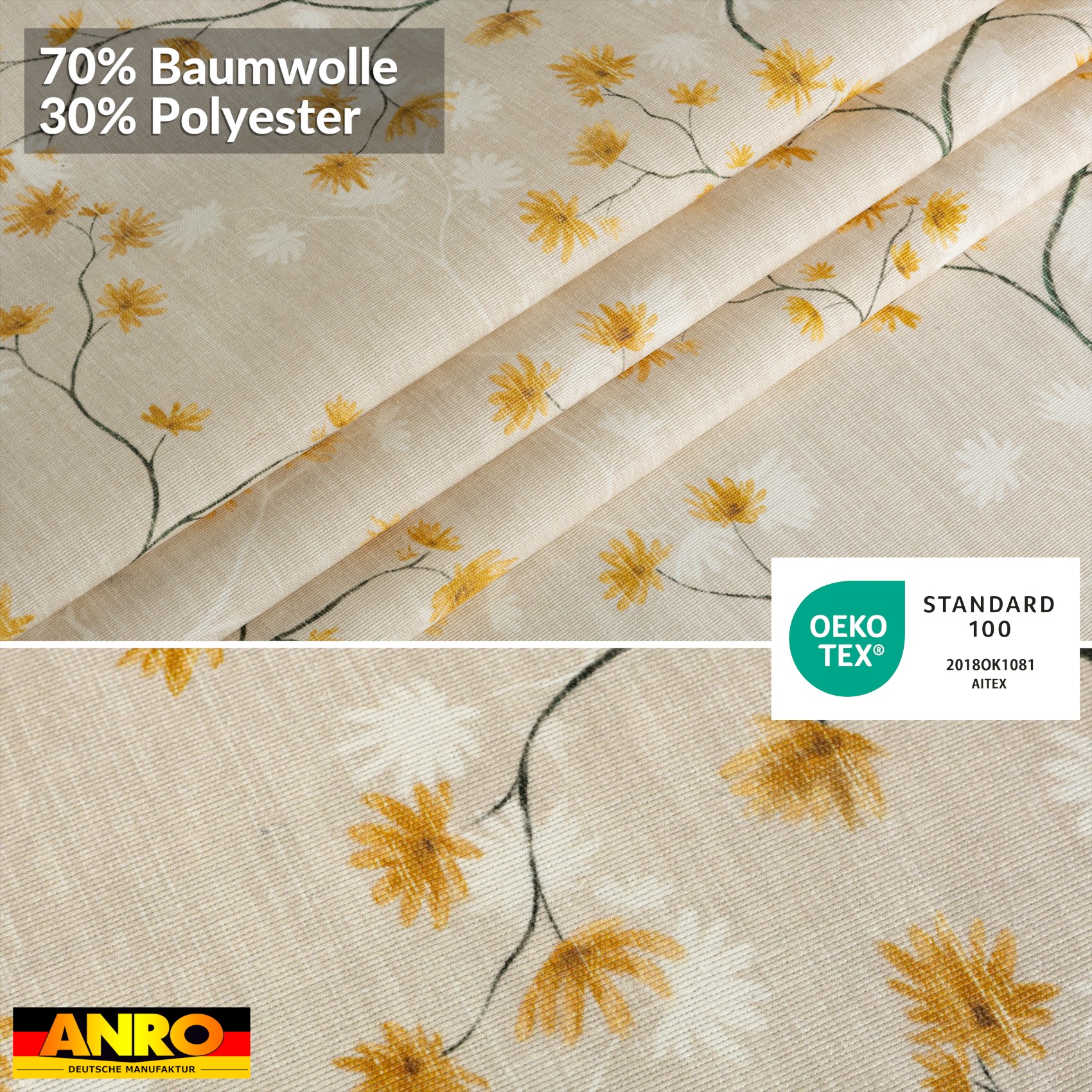 GTGANNA-56_80 Tischdecke abwaschbar Tischtuch Tischwäsche Gartentischdecke Stofftischdecke Baumwolle Polyester Callista
