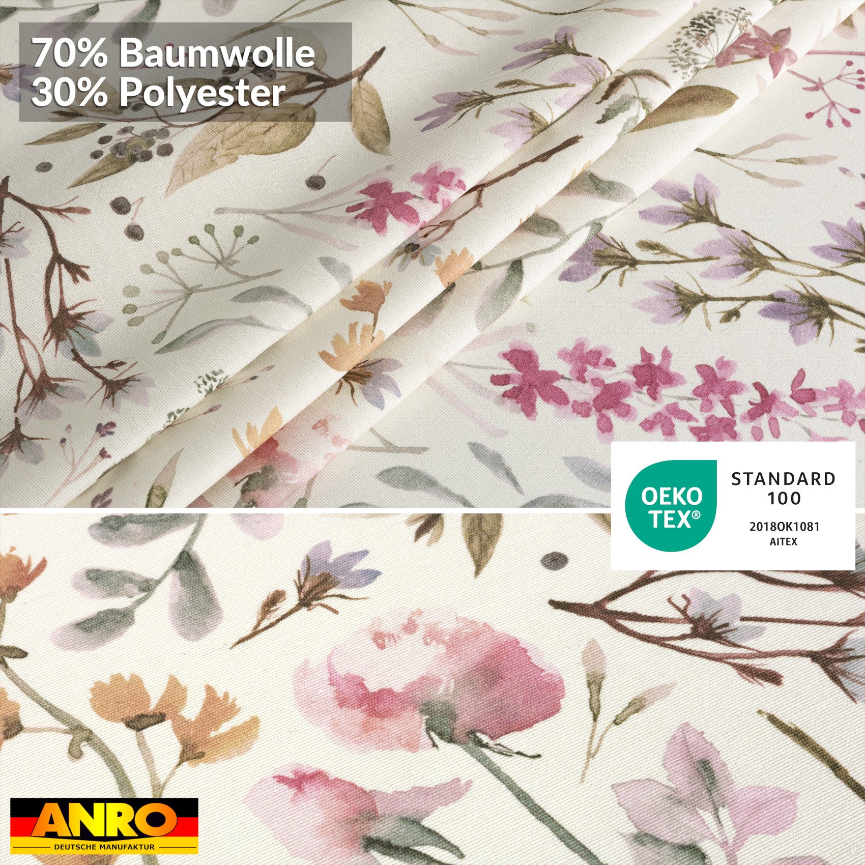 GTGANNA-64_80 Tischdecke abwaschbar Tischtuch Tischwäsche Gartentischdecke Stofftischdecke Baumwolle Polyester Giulia