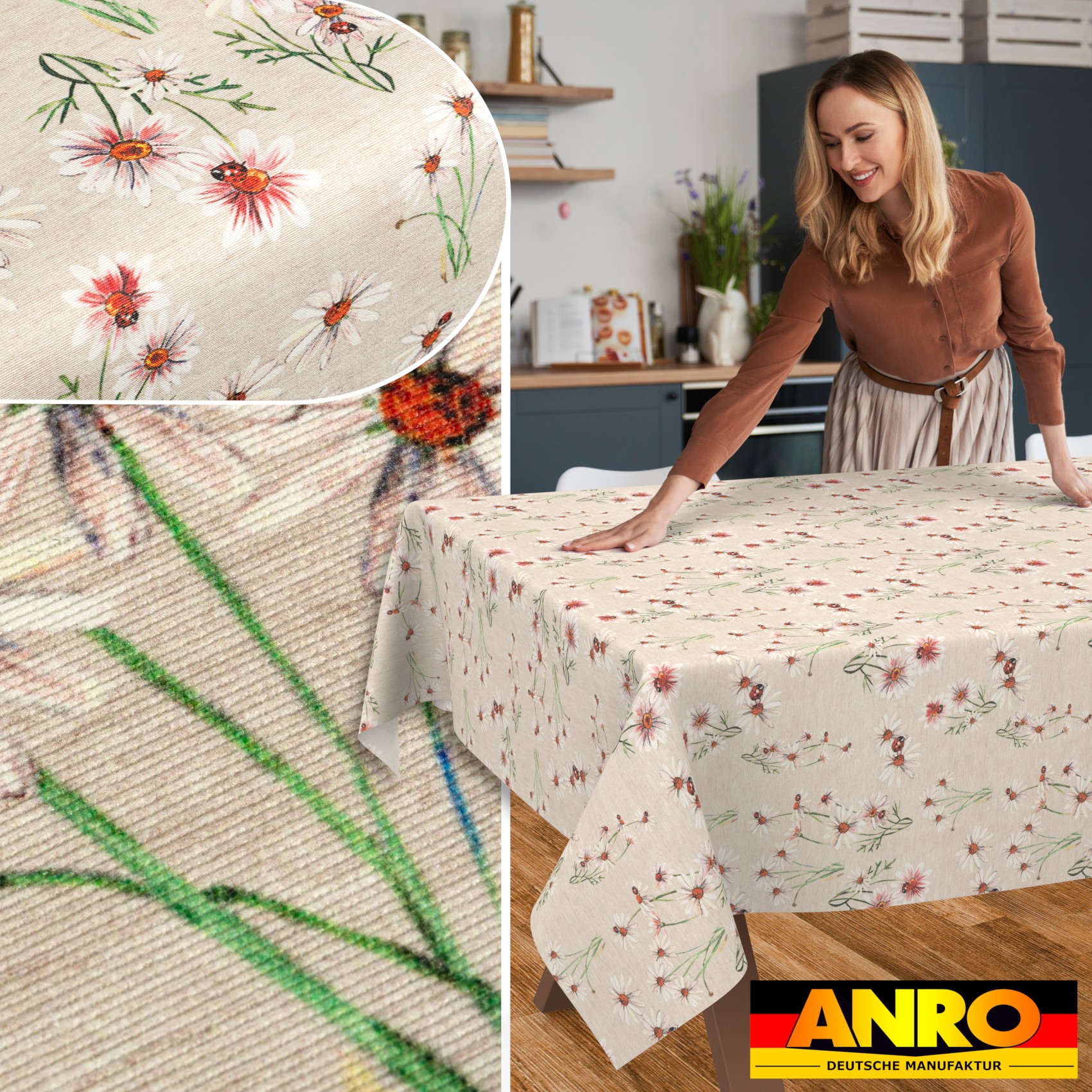 GTGANNA-66_SQ_50 Tischdecke abwaschbar Tischtuch Tischwäsche Gartentischdecke Stofftischdecke Baumwolle Polyester Fortuna