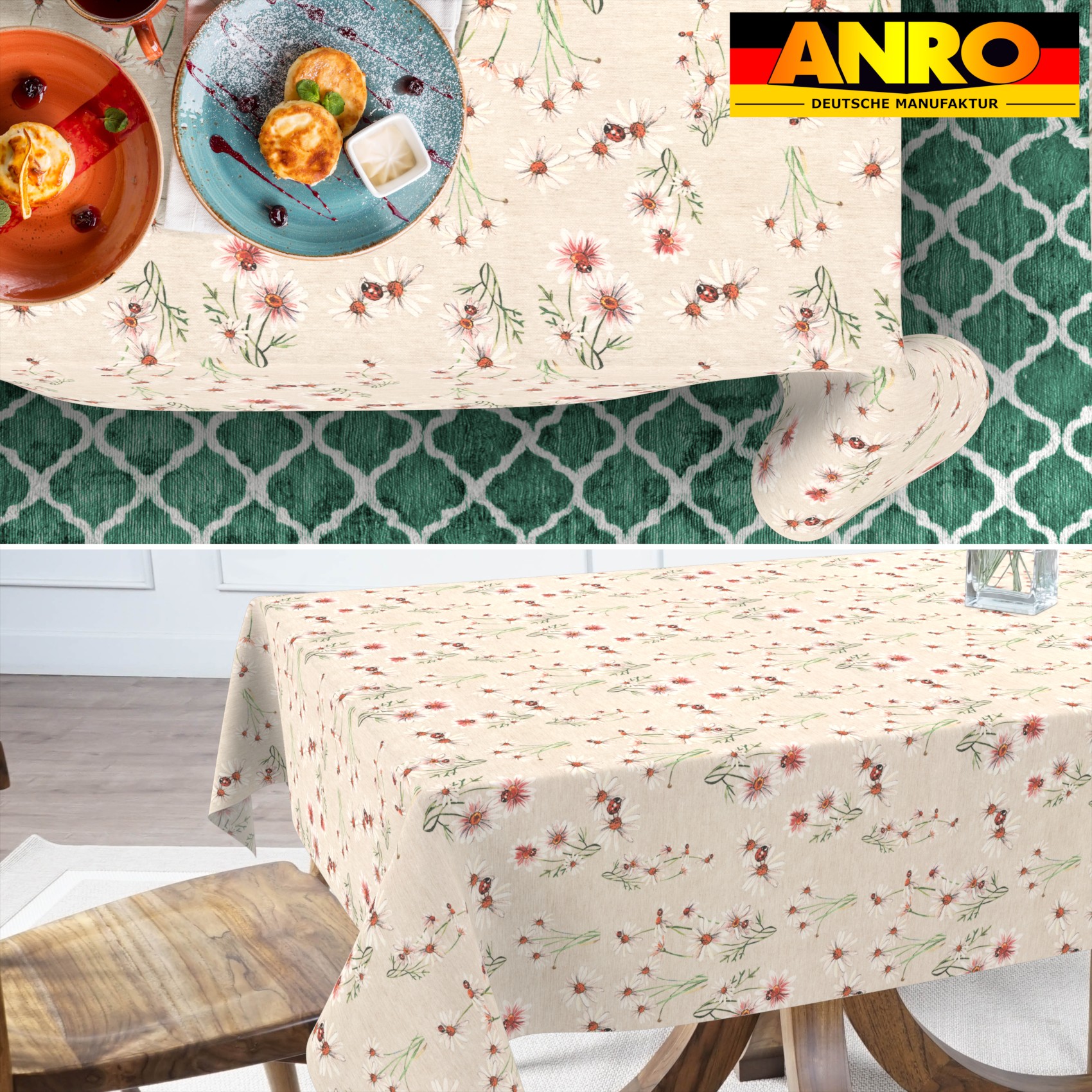 GTGANNA-66_SQ_70 Tischdecke abwaschbar Tischtuch Tischwäsche Gartentischdecke Stofftischdecke Baumwolle Polyester Fortuna