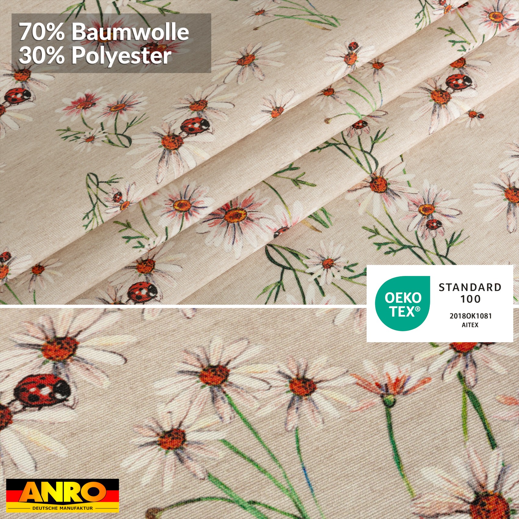 GTGANNA-66_80 Tischdecke abwaschbar Tischtuch Tischwäsche Gartentischdecke Stofftischdecke Baumwolle Polyester Fortuna