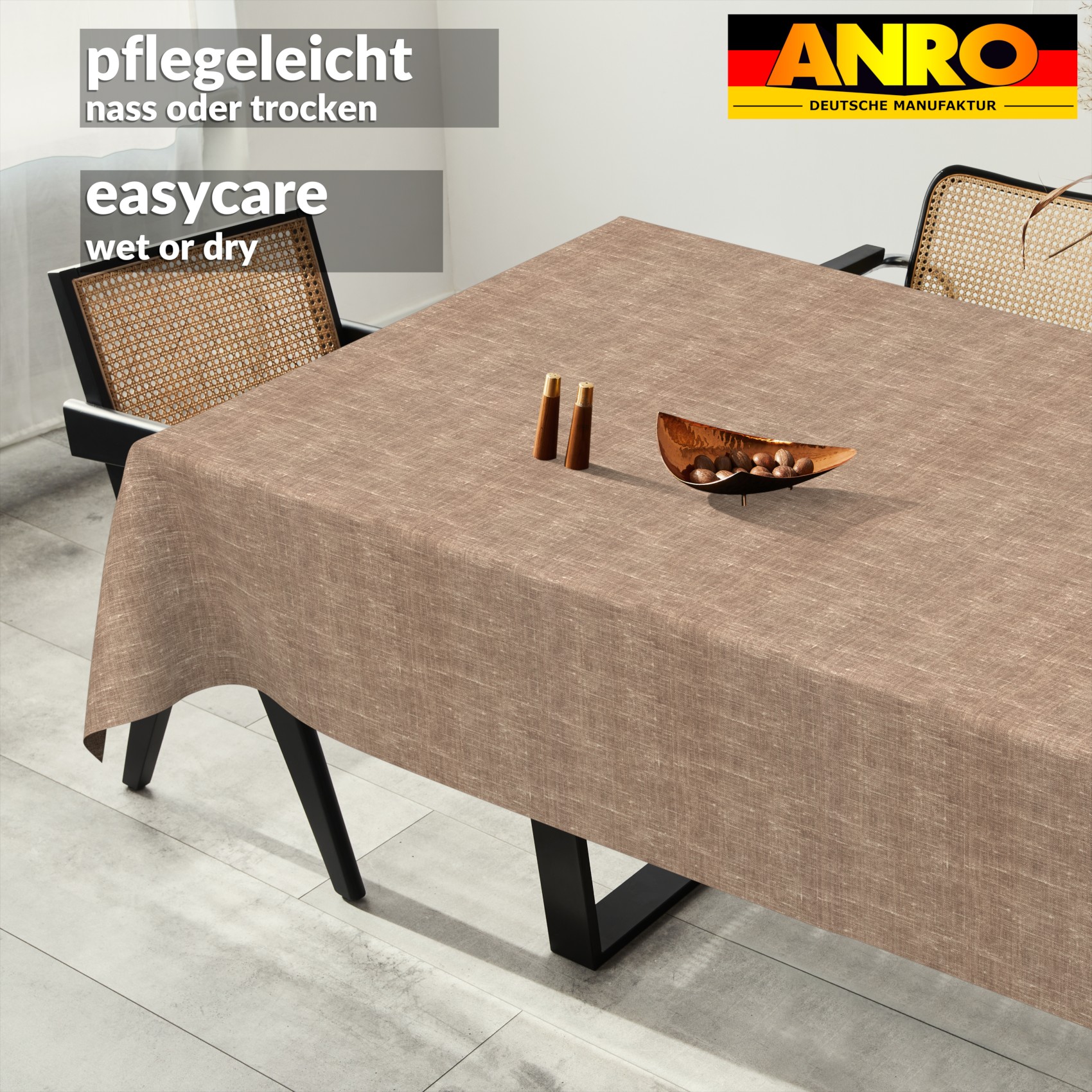 GTGANNA-103_SQ_91 Tischdecke abwaschbar Tischtuch Tischwäsche Gartentischdecke Stofftischdecke Leinenoptik Baumwolle Leinen Uni Schoko