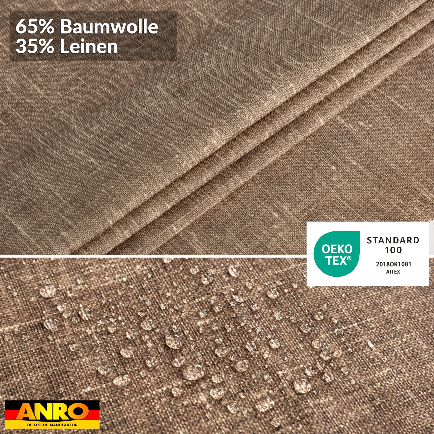 GTGANNA-103_80 Tischdecke abwaschbar Tischtuch Tischwäsche Gartentischdecke Stofftischdecke Leinenoptik Baumwolle Leinen Uni Schoko