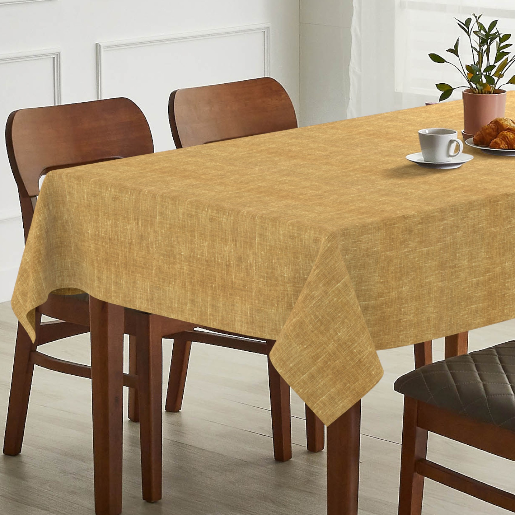 GTGANNA-104_SQ_13 Tischdecke abwaschbar Tischtuch Tischwäsche Gartentischdecke Stofftischdecke Leinenoptik Baumwolle Leinen Uni Senf