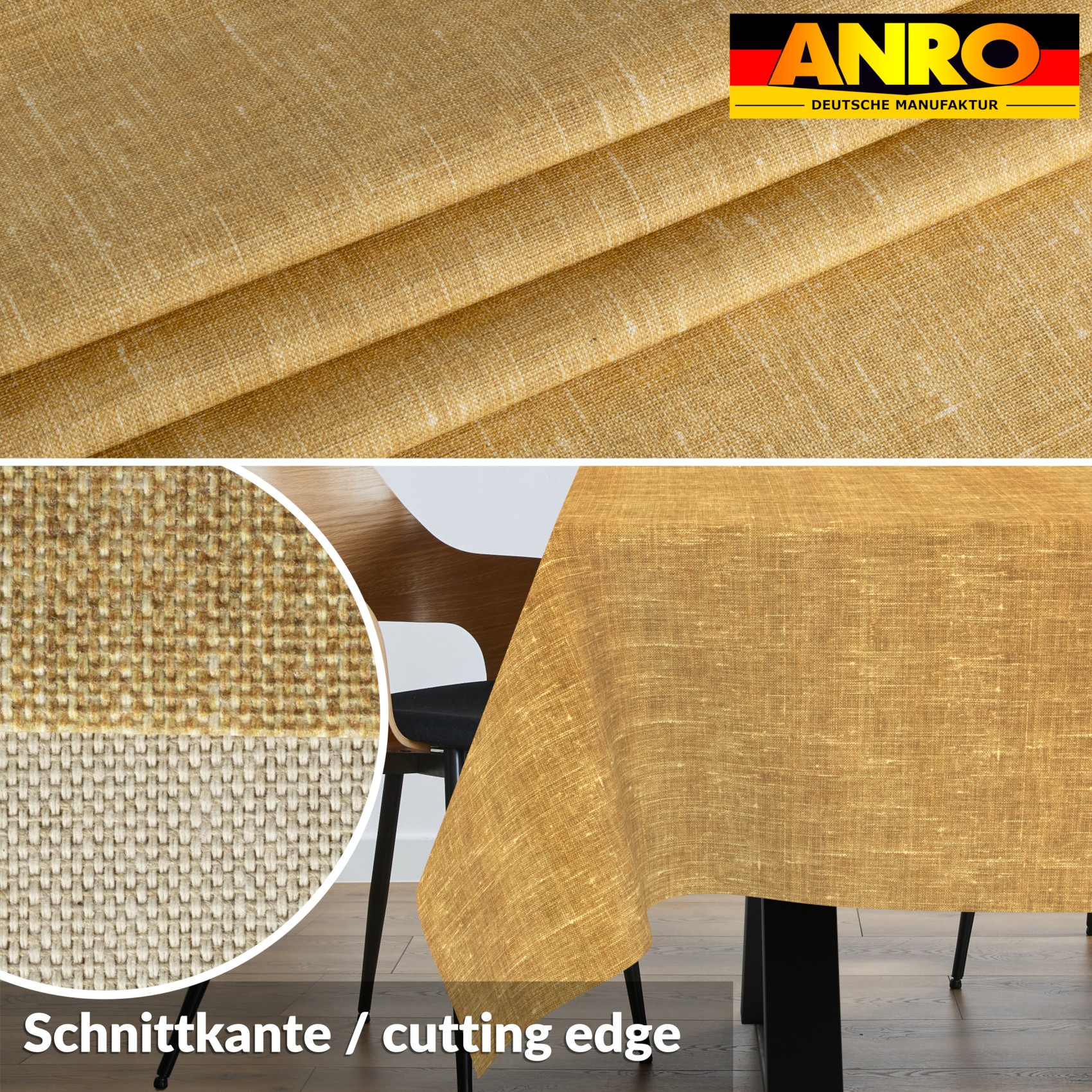 GTGANNA-104_SQ_30 Tischdecke abwaschbar Tischtuch Tischwäsche Gartentischdecke Stofftischdecke Leinenoptik Baumwolle Leinen Uni Senf