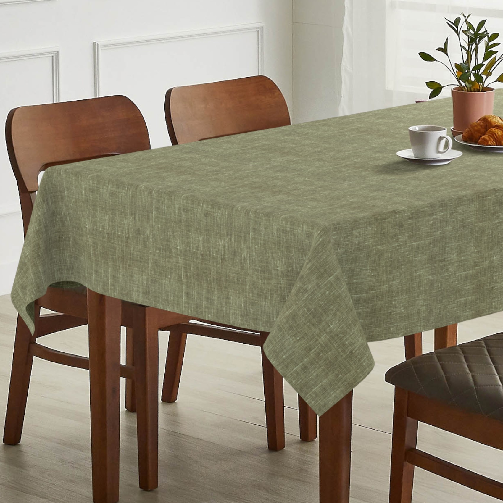 Tischdecke abwaschbar Tischtuch Tischwäsche Gartentischdecke Stofftischdecke Leinenoptik Baumwolle Leinen Uni Olive
