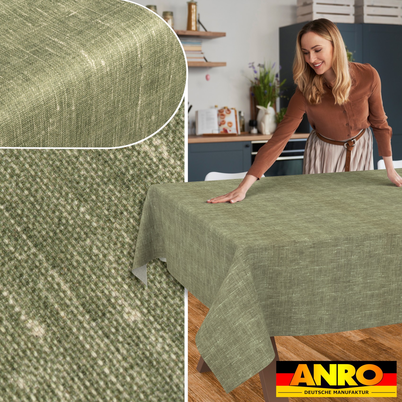 Tischdecke abwaschbar Tischtuch Tischwäsche Gartentischdecke Stofftischdecke Leinenoptik Baumwolle Leinen Uni Olive