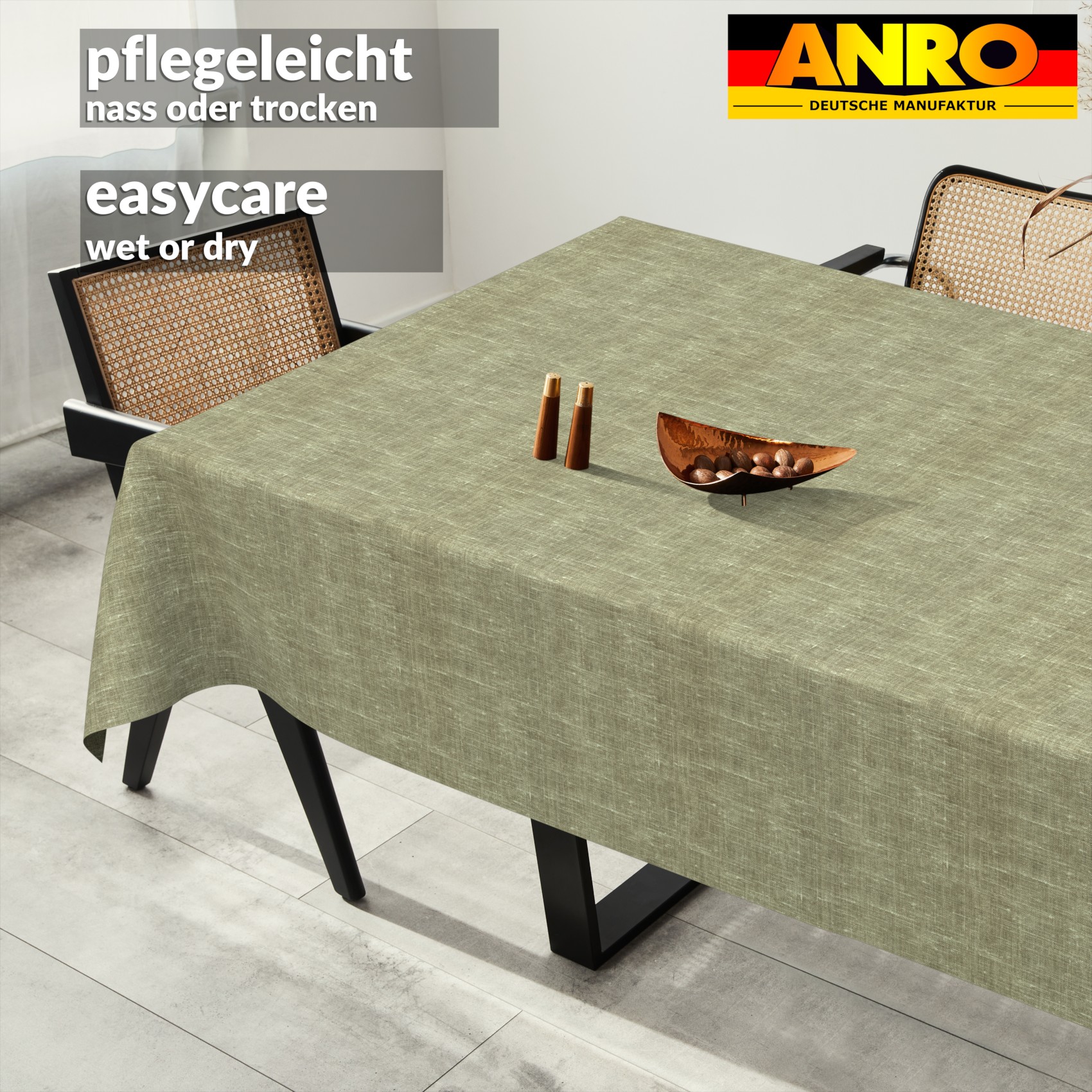 Tischdecke abwaschbar Tischtuch Tischwäsche Gartentischdecke Stofftischdecke Leinenoptik Baumwolle Leinen Uni Olive
