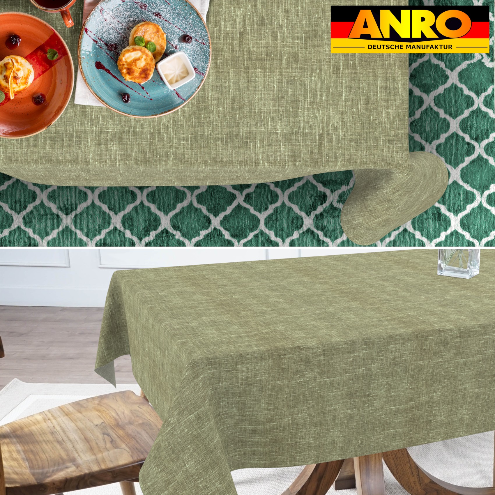 Tischdecke abwaschbar Tischtuch Tischwäsche Gartentischdecke Stofftischdecke Leinenoptik Baumwolle Leinen Uni Olive
