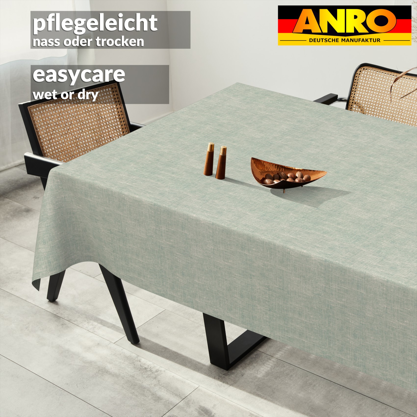 GTGANNA-106_SQ_91 Tischdecke abwaschbar Tischtuch Tischwäsche Gartentischdecke Stofftischdecke Leinenoptik Baumwolle Leinen Uni Blau