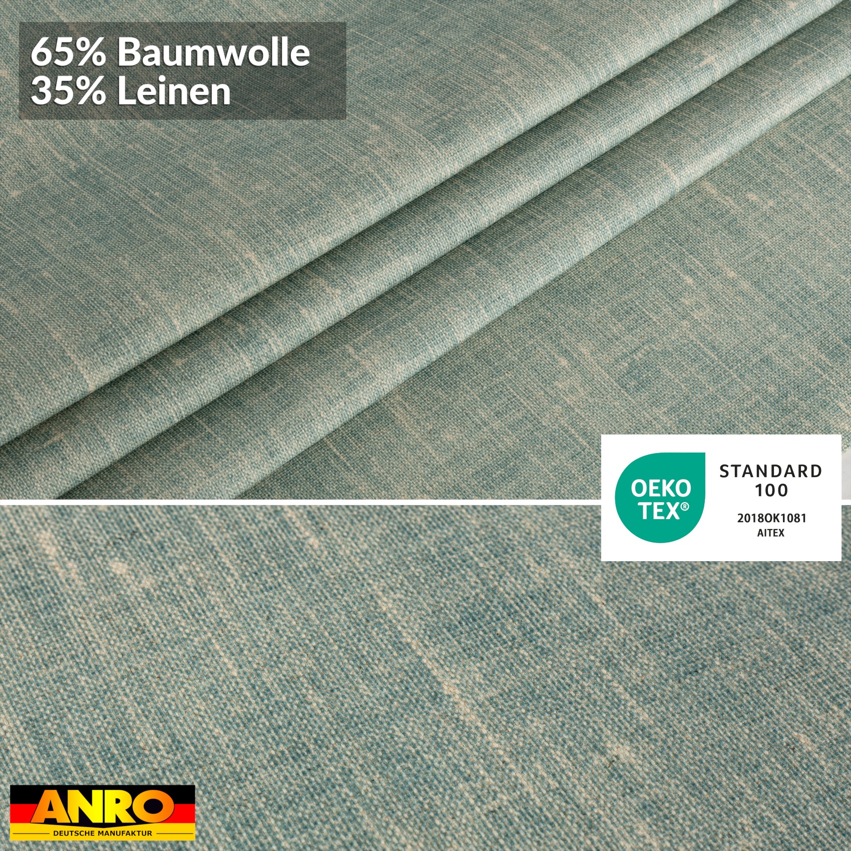 GTGANNA-106_80 Tischdecke abwaschbar Tischtuch Tischwäsche Gartentischdecke Stofftischdecke Leinenoptik Baumwolle Leinen Uni Blau