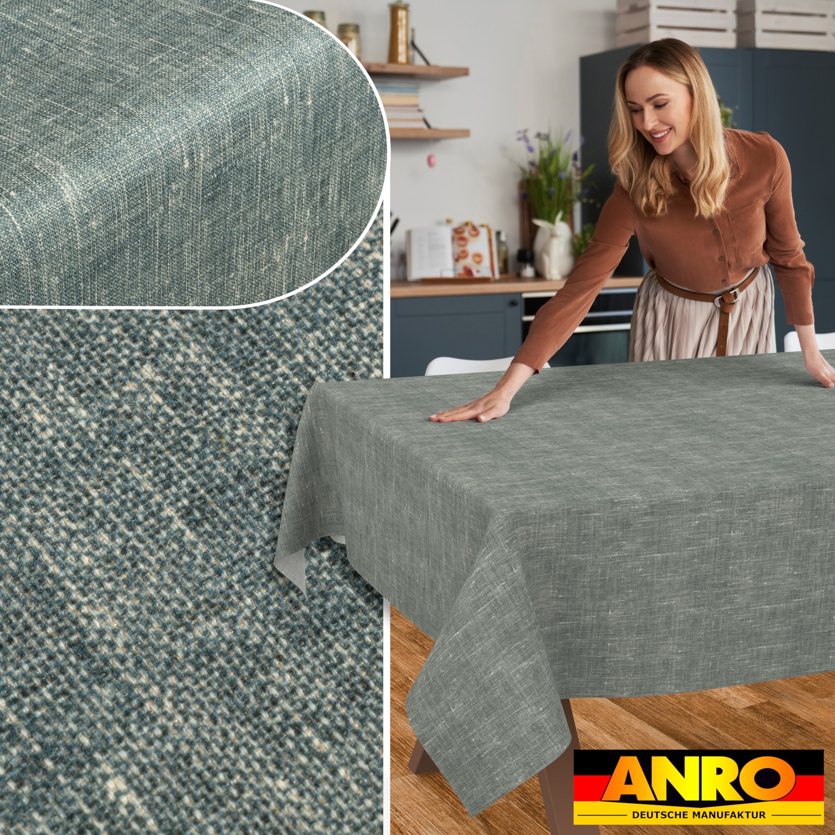 GTGANNA-107_SQ_50 Tischdecke abwaschbar Tischtuch Tischwäsche Gartentischdecke Stofftischdecke Leinenoptik Baumwolle Leinen Uni Petrol