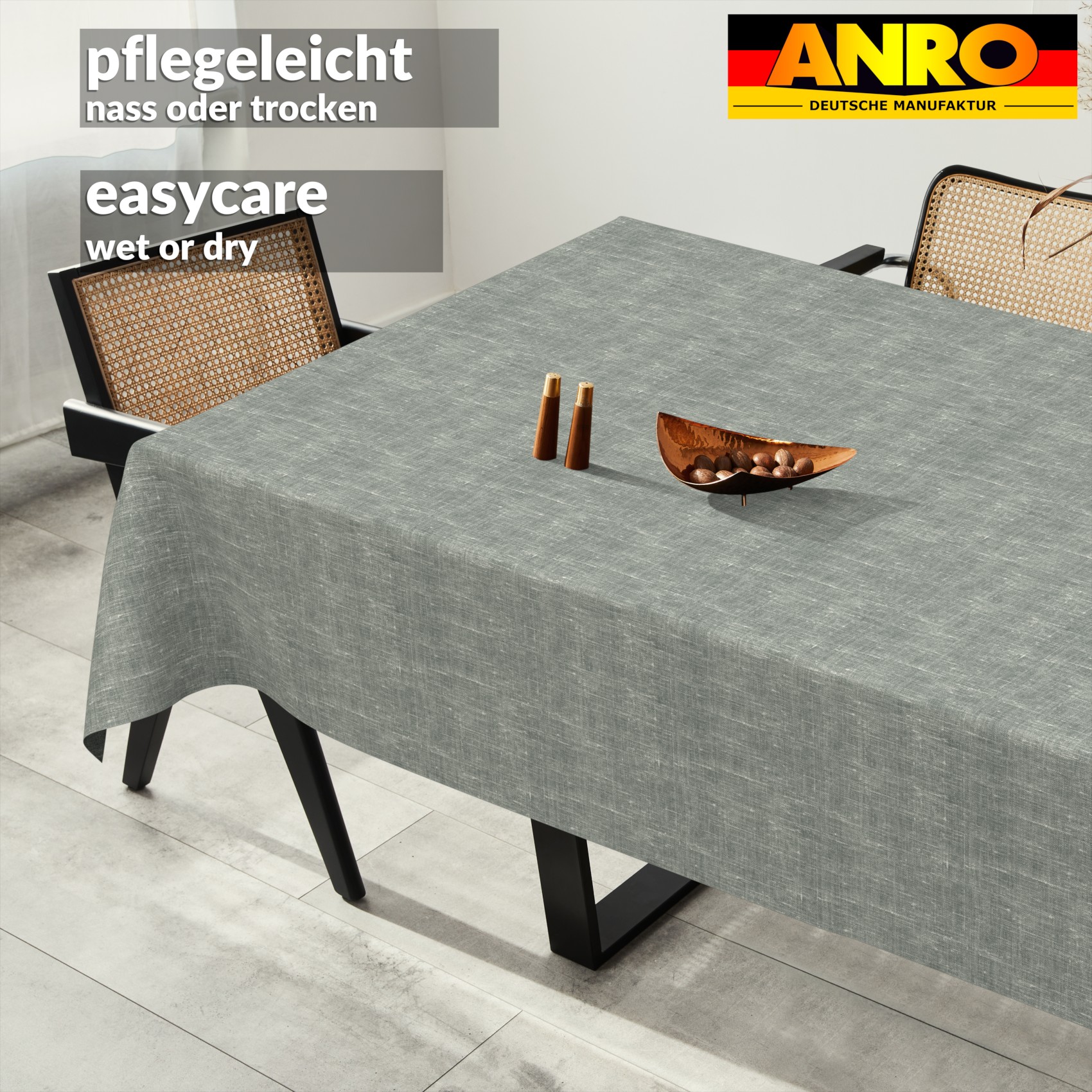 GTGANNA-107_SQ_91 Tischdecke abwaschbar Tischtuch Tischwäsche Gartentischdecke Stofftischdecke Leinenoptik Baumwolle Leinen Uni Petrol