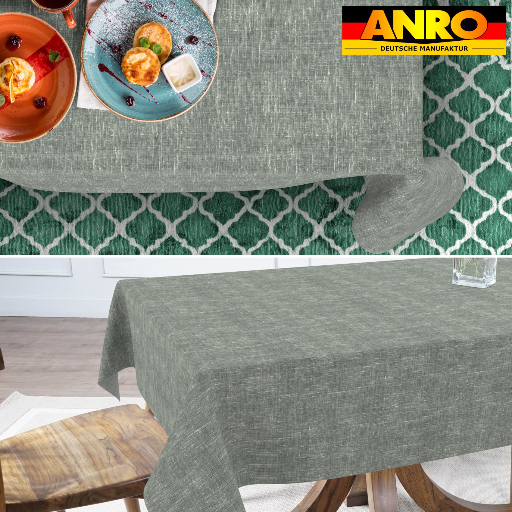 GTGANNA-107_SQ_70 Tischdecke abwaschbar Tischtuch Tischwäsche Gartentischdecke Stofftischdecke Leinenoptik Baumwolle Leinen Uni Petrol