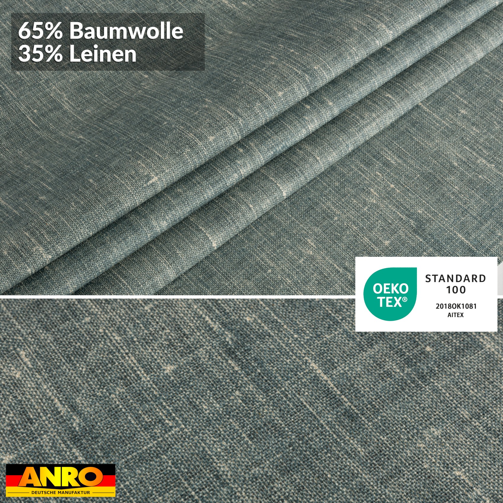 GTGANNA-107_80 Tischdecke abwaschbar Tischtuch Tischwäsche Gartentischdecke Stofftischdecke Leinenoptik Baumwolle Leinen Uni Petrol