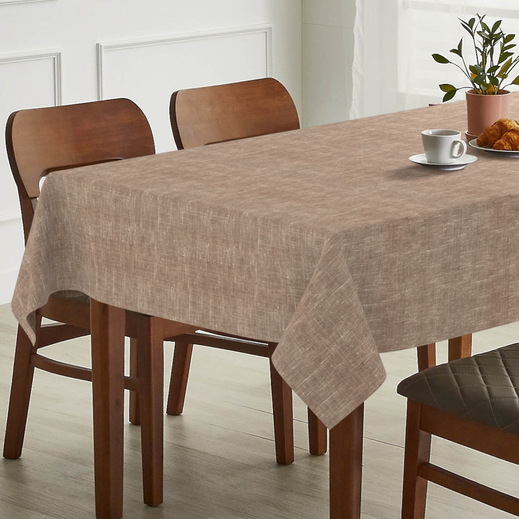 GTGANNA-108_SQ_13 Tischdecke abwaschbar Tischtuch Tischwäsche Gartentischdecke Stofftischdecke Leinenoptik Baumwolle Leinen Uni Hellbraun