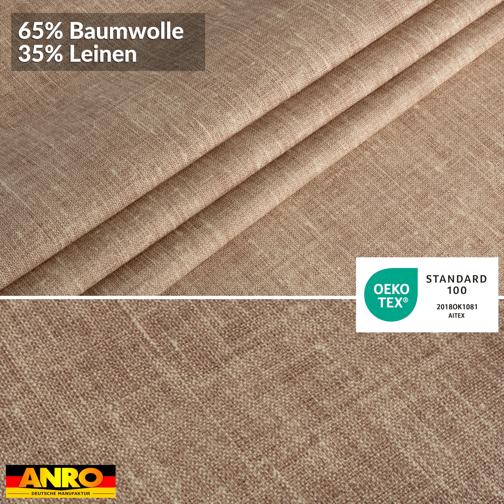 GTGANNA-108_80 Tischdecke abwaschbar Tischtuch Tischwäsche Gartentischdecke Stofftischdecke Leinenoptik Baumwolle Leinen Uni Hellbraun