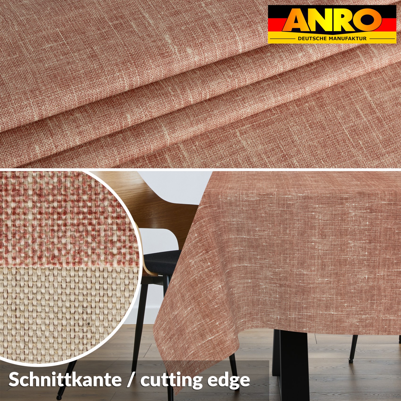 GTGANNA-109_SQ_30 Tischdecke abwaschbar Tischtuch Tischwäsche Gartentischdecke Stofftischdecke Leinenoptik Baumwolle Leinen Uni Rot