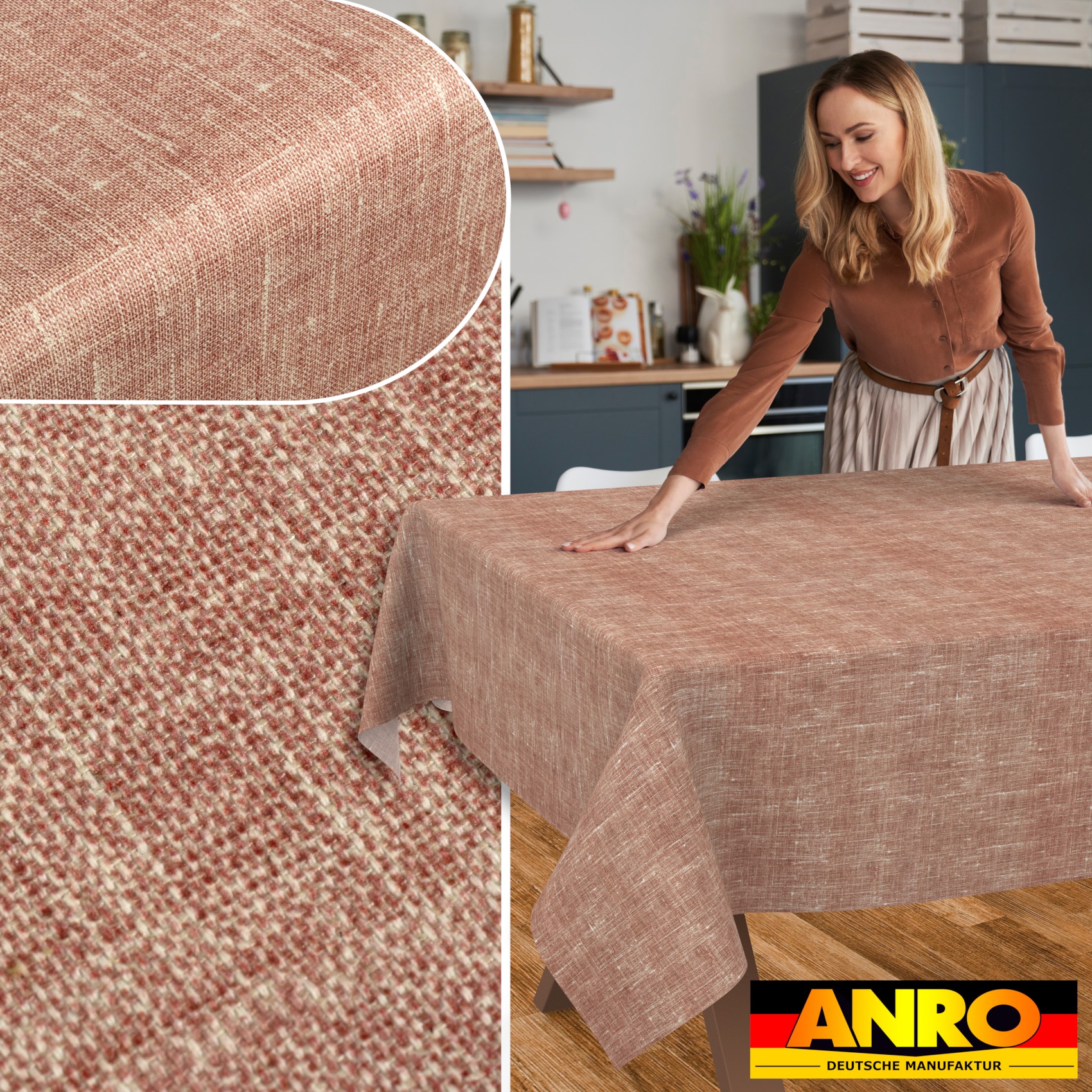 GTGANNA-109_SQ_50 Tischdecke abwaschbar Tischtuch Tischwäsche Gartentischdecke Stofftischdecke Leinenoptik Baumwolle Leinen Uni Rot