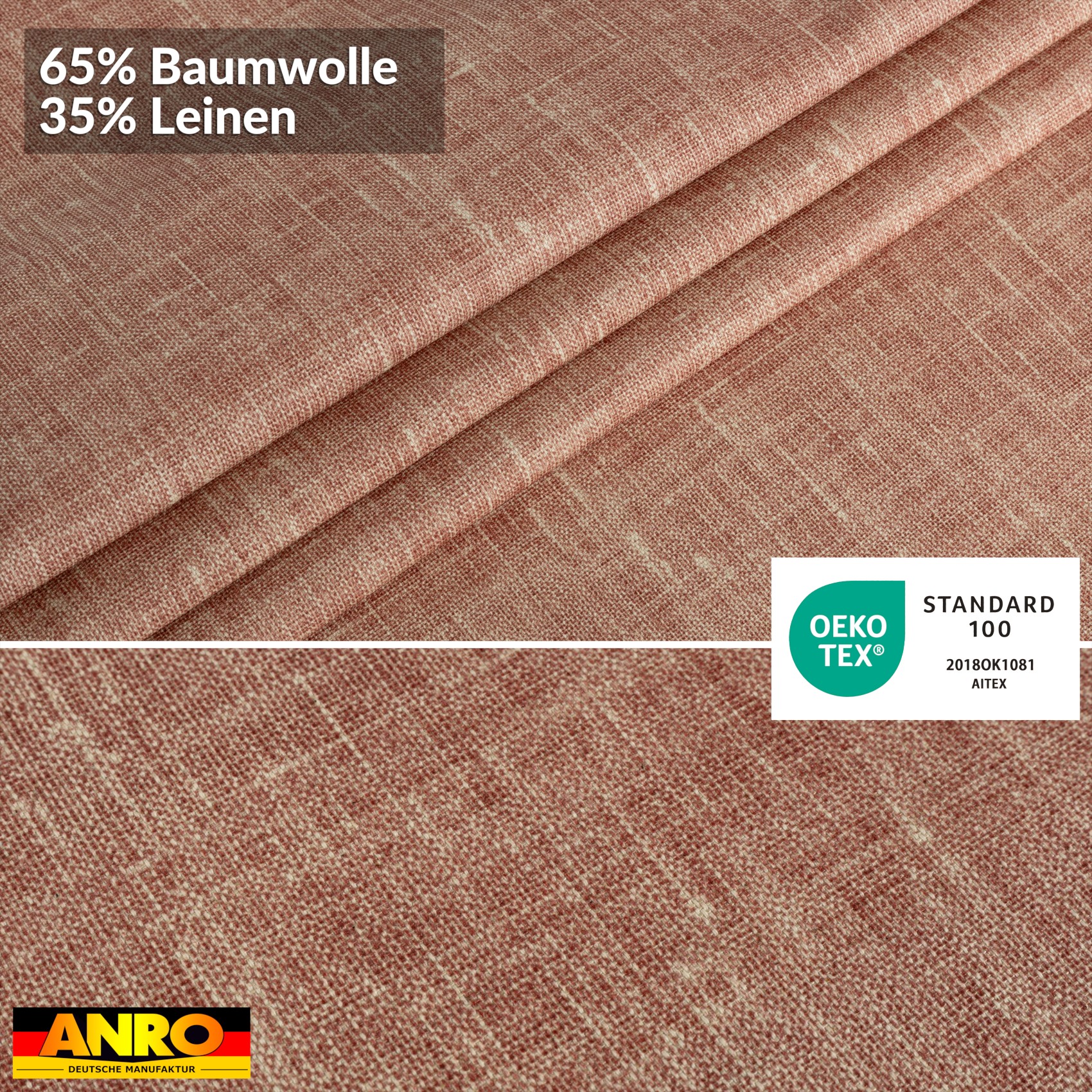 GTGANNA-109_80 Tischdecke abwaschbar Tischtuch Tischwäsche Gartentischdecke Stofftischdecke Leinenoptik Baumwolle Leinen Uni Rot