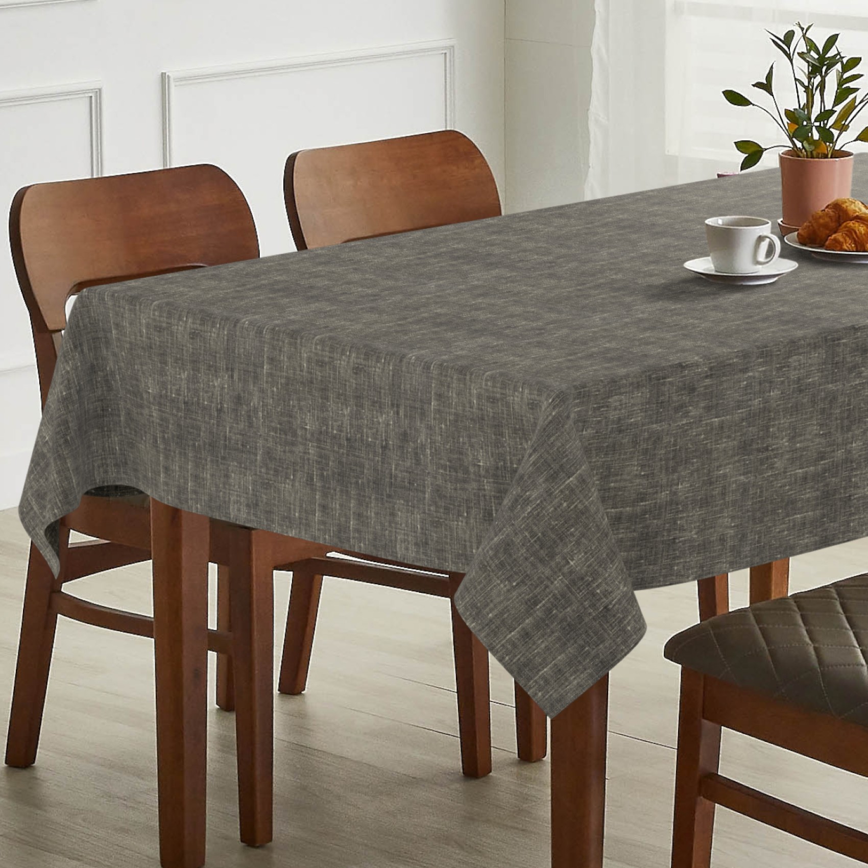 GTGANNA-110_SQ_13 Tischdecke abwaschbar Tischtuch Tischwäsche Gartentischdecke Stofftischdecke Leinenoptik Baumwolle Leinen Uni Anthrazit