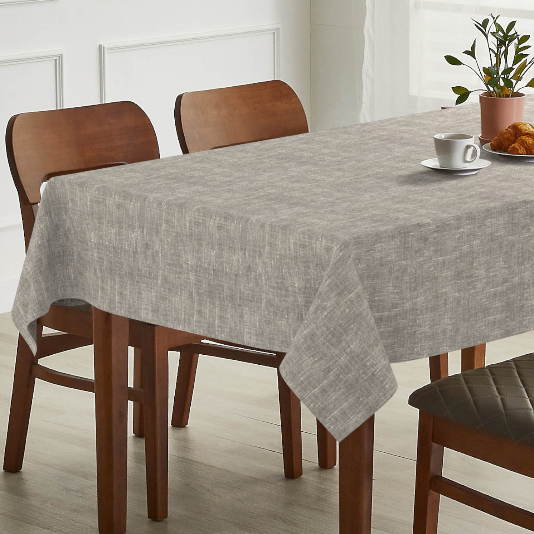 GTGANNA-111_SQ_13 Tischdecke abwaschbar Tischtuch Tischwäsche Gartentischdecke Stofftischdecke Leinenoptik Baumwolle Leinen Uni Grau