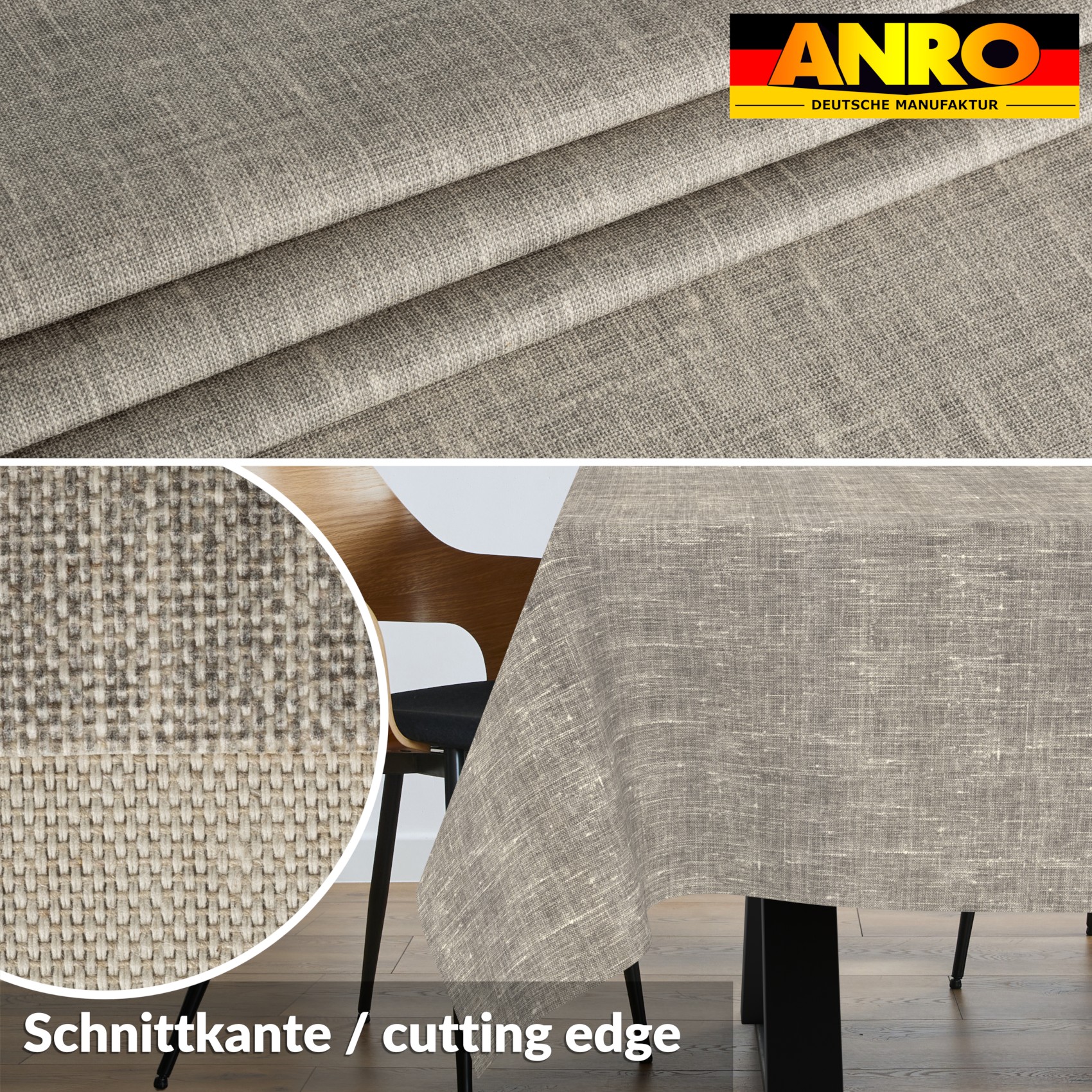 GTGANNA-111_SQ_30 Tischdecke abwaschbar Tischtuch Tischwäsche Gartentischdecke Stofftischdecke Leinenoptik Baumwolle Leinen Uni Grau