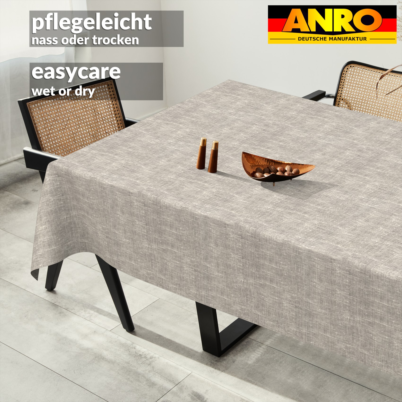 GTGANNA-111_SQ_91 Tischdecke abwaschbar Tischtuch Tischwäsche Gartentischdecke Stofftischdecke Leinenoptik Baumwolle Leinen Uni Grau