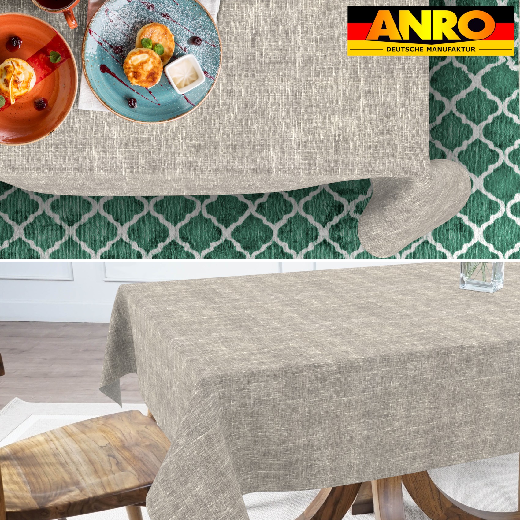 GTGANNA-111_SQ_70 Tischdecke abwaschbar Tischtuch Tischwäsche Gartentischdecke Stofftischdecke Leinenoptik Baumwolle Leinen Uni Grau