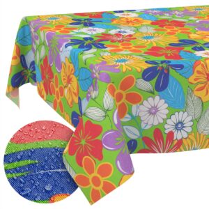 Tischdecke aus Stoff Textil Tischwäsche abwaschbar Tischtuch Baumwolle Polyester Colourful Flowers In-/Outdoor Tischdecke