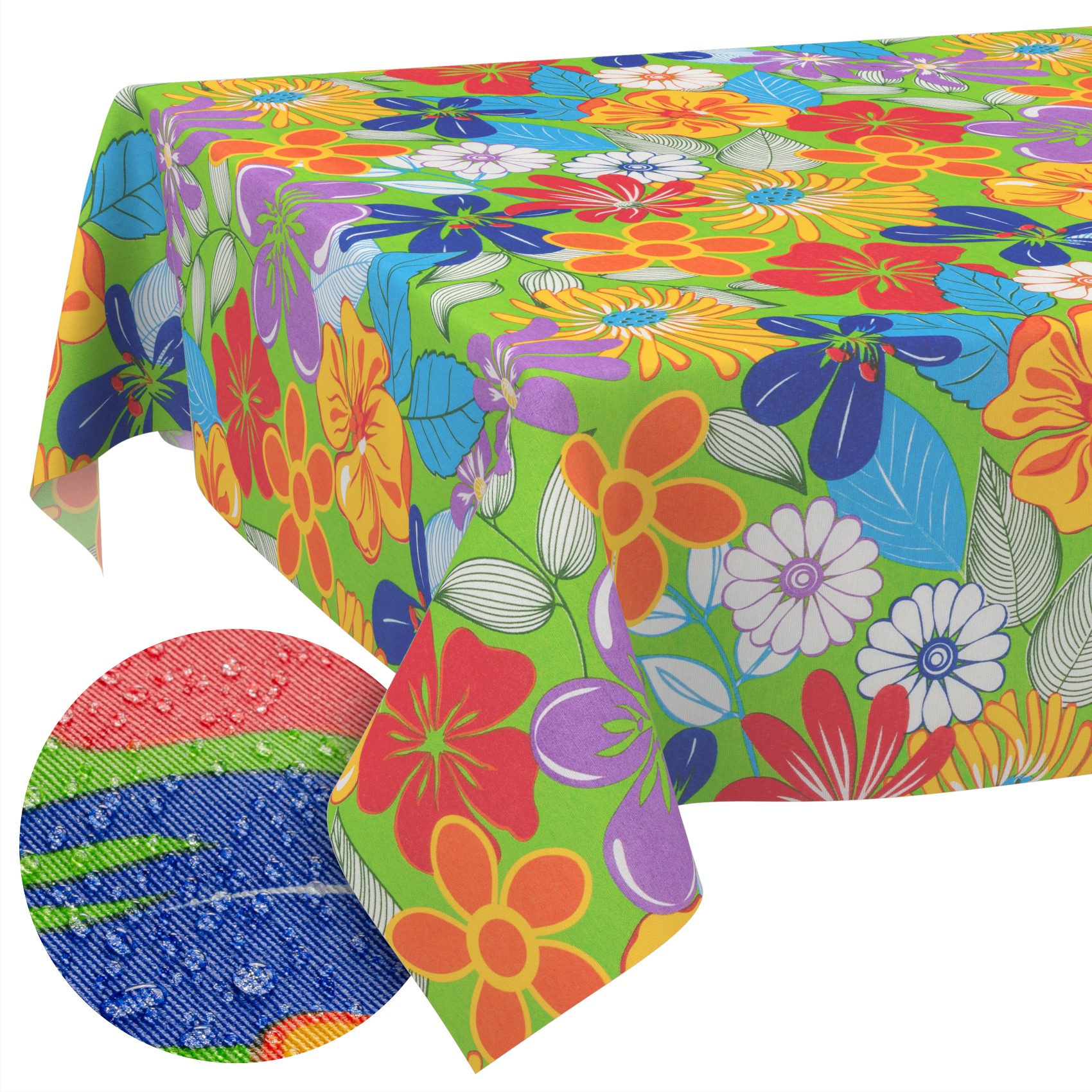 MRT68764_SQ_10B Tischdecke aus Stoff Textil Tischwäsche abwaschbar Tischtuch Baumwolle Polyester Colourful Flowers In-/Outdoor Tischdecke