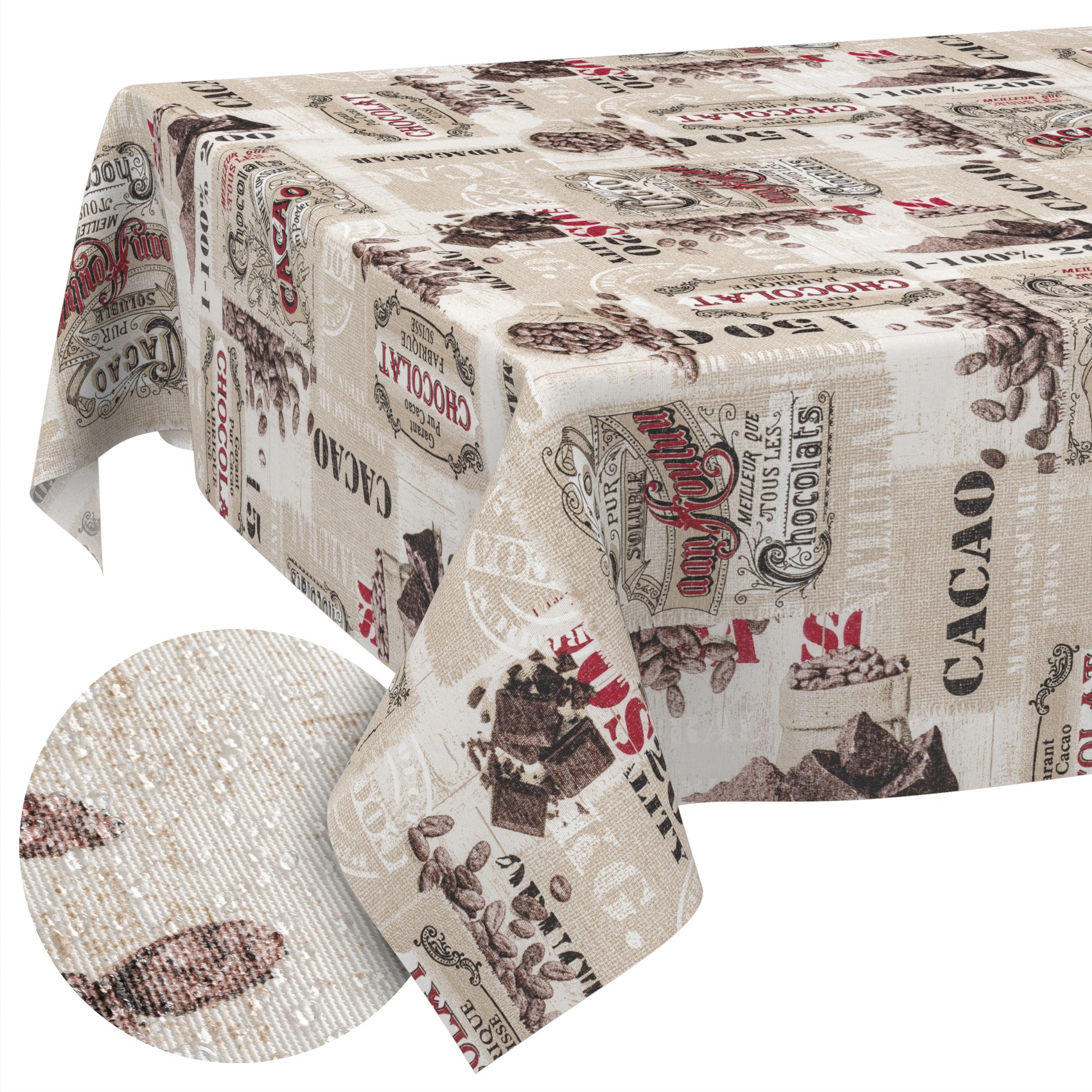 MRT68779_SQ_10B Tischdecke aus Stoff Textil Tischwäsche abwaschbar Tischtuch Baumwolle Polyester Cacao In-/Outdoor Tischdecke