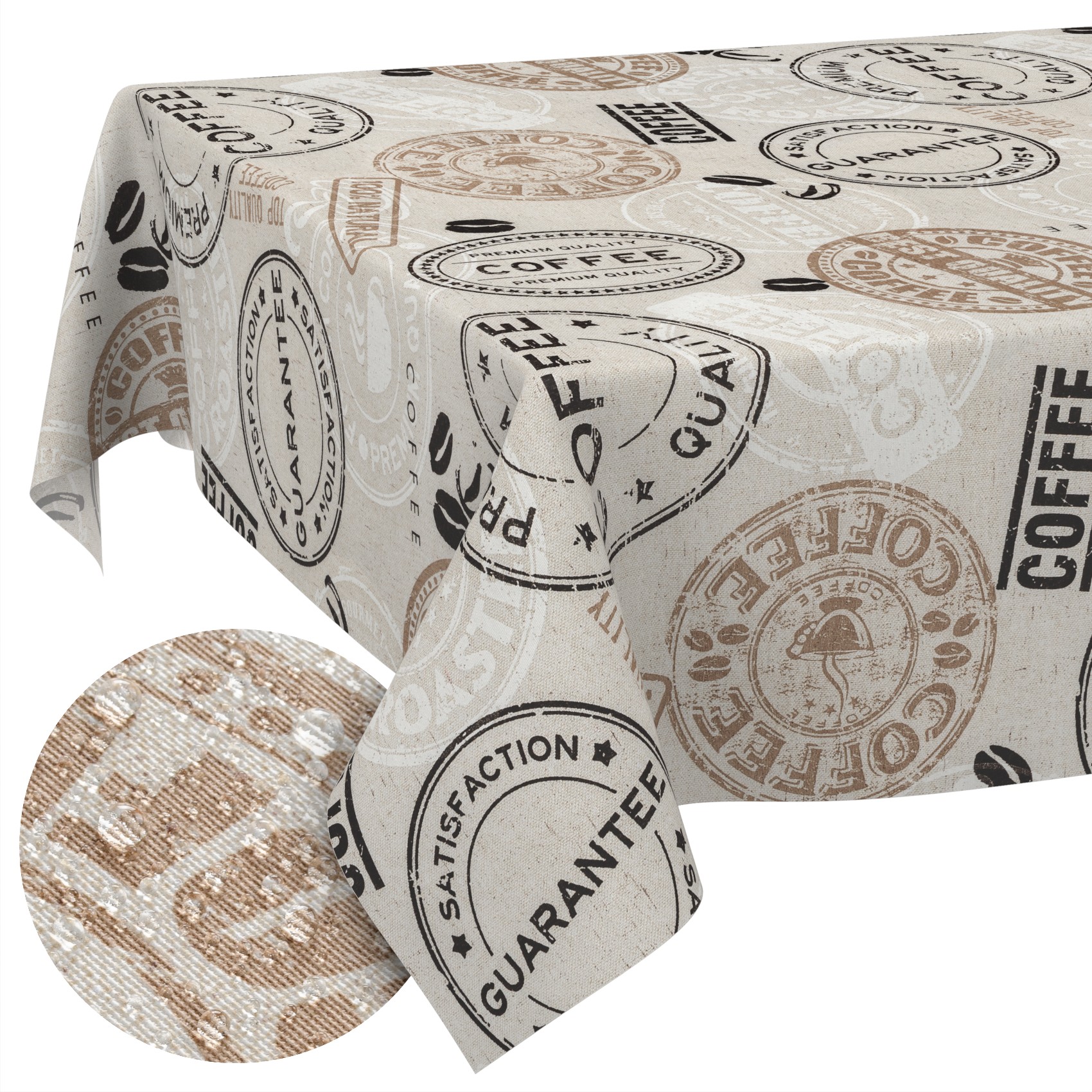 MRT68776_SQ_10B Tischdecke aus Stoff Textil Tischwäsche abwaschbar Tischtuch Baumwolle Polyester Coffee In-/Outdoor Tischdecke