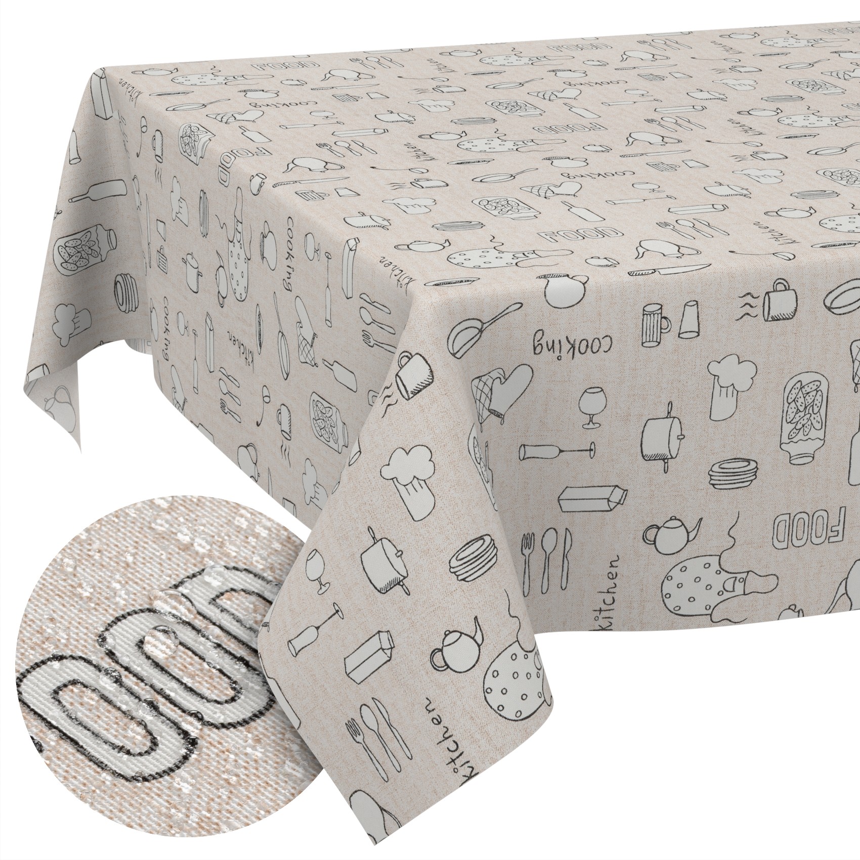 MRT68775_SQ_10B Tischdecke aus Stoff Textil Tischwäsche abwaschbar Tischtuch Baumwolle Polyester Kitchen In-/Outdoor Tischdecke