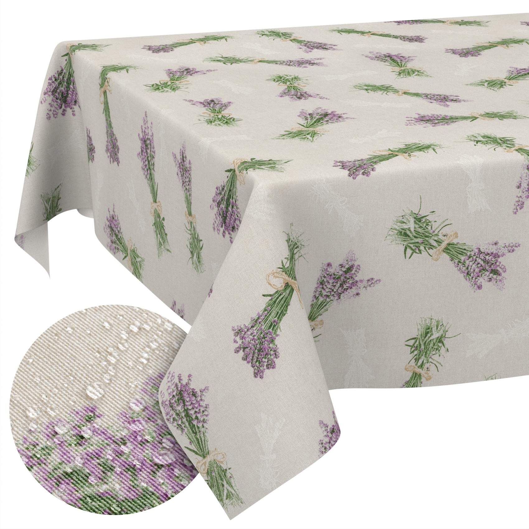 MRT68760_SQ_10B Tischdecke aus Stoff Textil Tischwäsche abwaschbar Tischtuch Baumwolle Polyester Lavender Beige In-/Outdoor Tischdecke