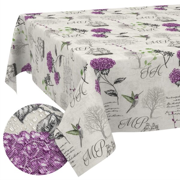 Tischdecke aus Stoff Textil Tischwäsche abwaschbar Tischtuch Baumwolle Polyester Hydrangea Purple In-/Outdoor Tischdecke