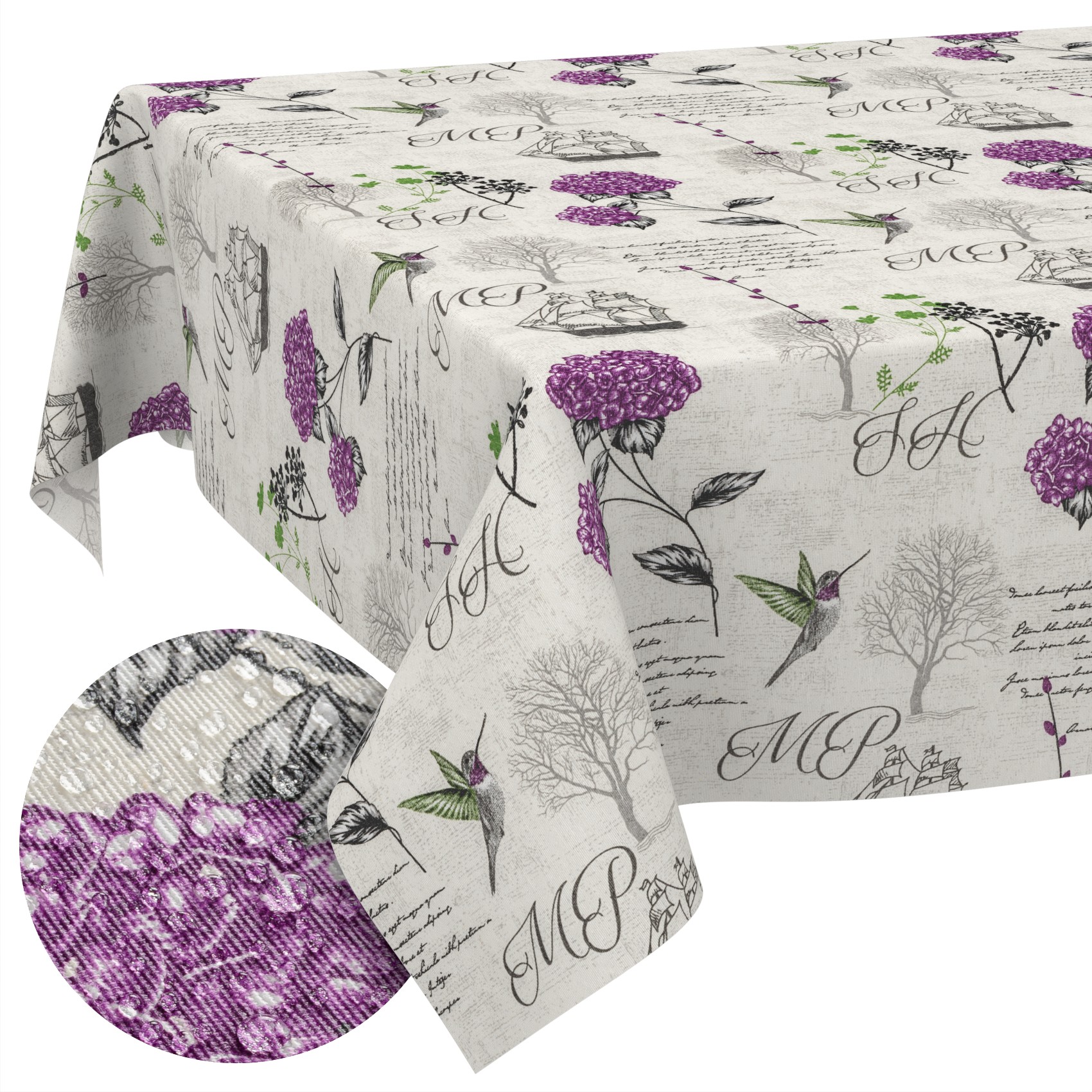 MRT68761_SQ_10B Tischdecke aus Stoff Textil Tischwäsche abwaschbar Tischtuch Baumwolle Polyester Hydrangea Purple In-/Outdoor Tischdecke