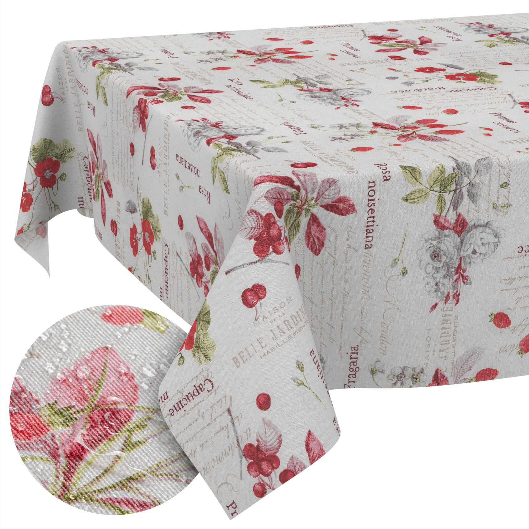 MRT68772_SQ_10B Tischdecke aus Stoff Textil Tischwäsche abwaschbar Tischtuch Baumwolle Polyester Berries In-/Outdoor Tischdecke