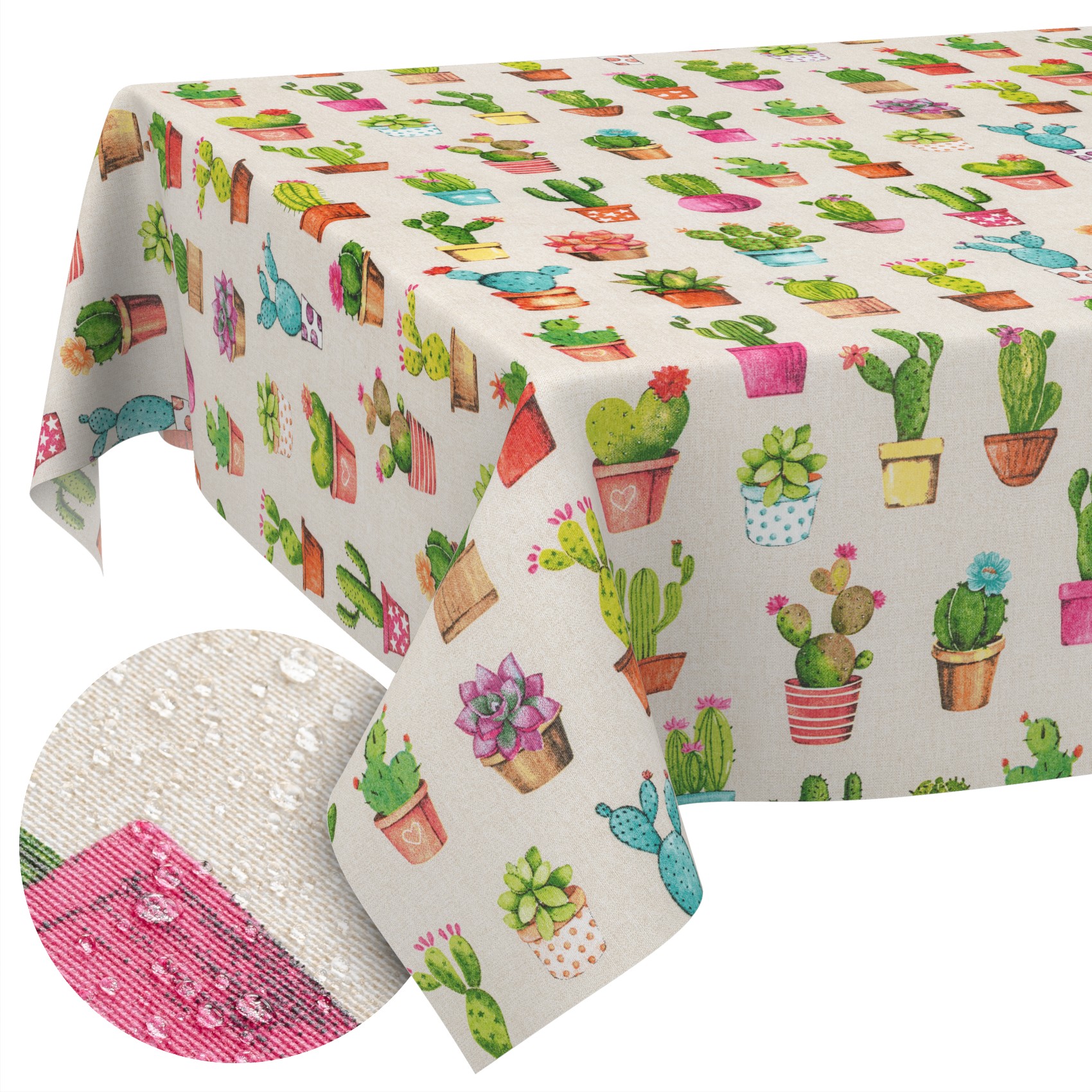 Tischdecke aus Stoff Textil Tischwäsche abwaschbar Tischtuch Baumwolle Polyester Cactus In-/Outdoor Tischdecke