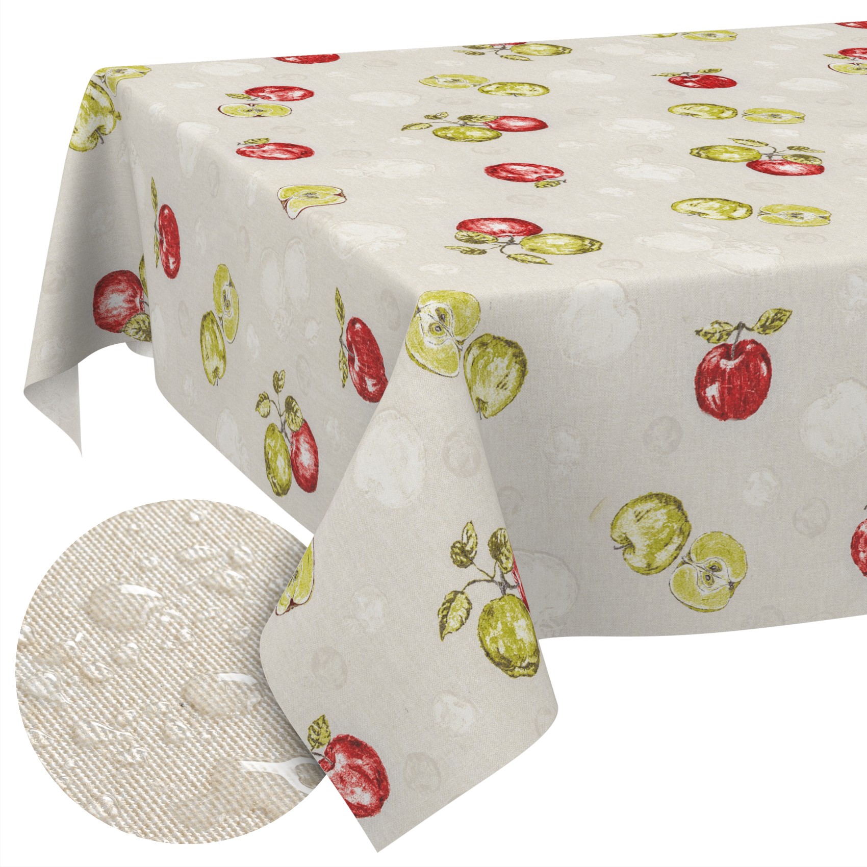 MRT68778_SQ_10B Tischdecke aus Stoff Textil Tischwäsche abwaschbar Tischtuch Baumwolle Polyester Apple In-/Outdoor Tischdecke