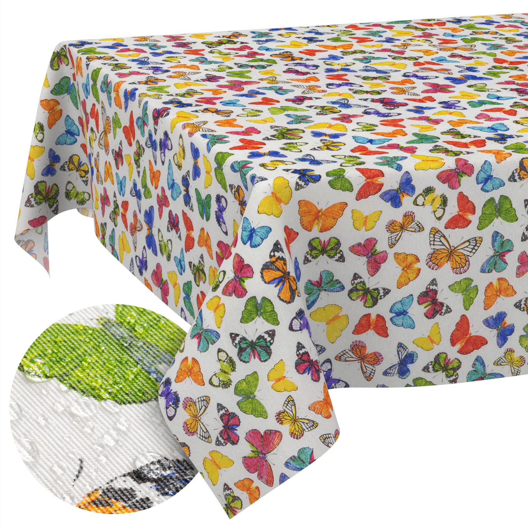 Tischdecke aus Stoff Textil Tischwäsche abwaschbar Tischtuch Baumwolle Polyester Colorful Butterflies In-/Outdoor Tischdecke