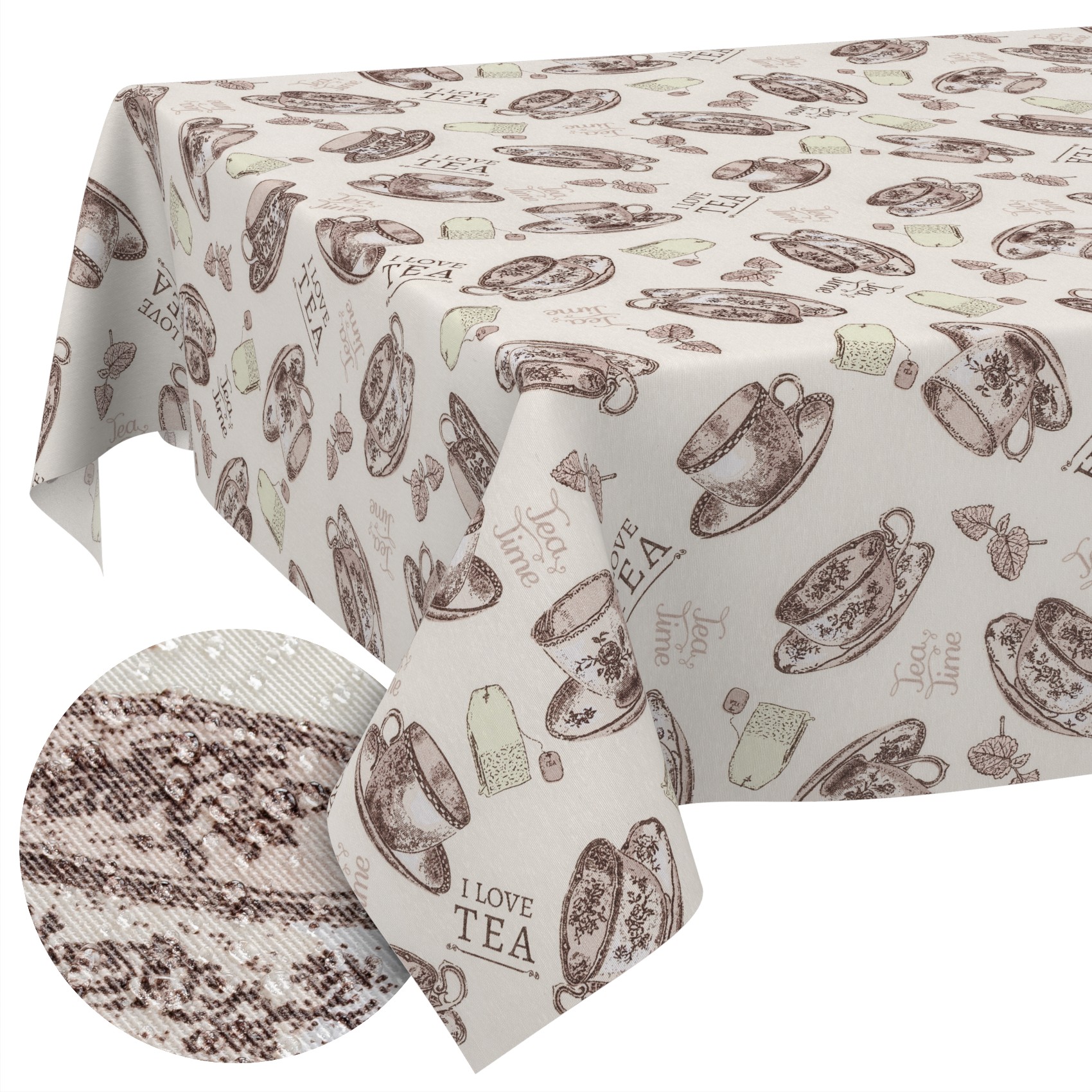 MRT68762_SQ_10B Tischdecke aus Stoff Textil Tischwäsche abwaschbar Tischtuch Baumwolle Polyester Tea Time In-/Outdoor Tischdecke