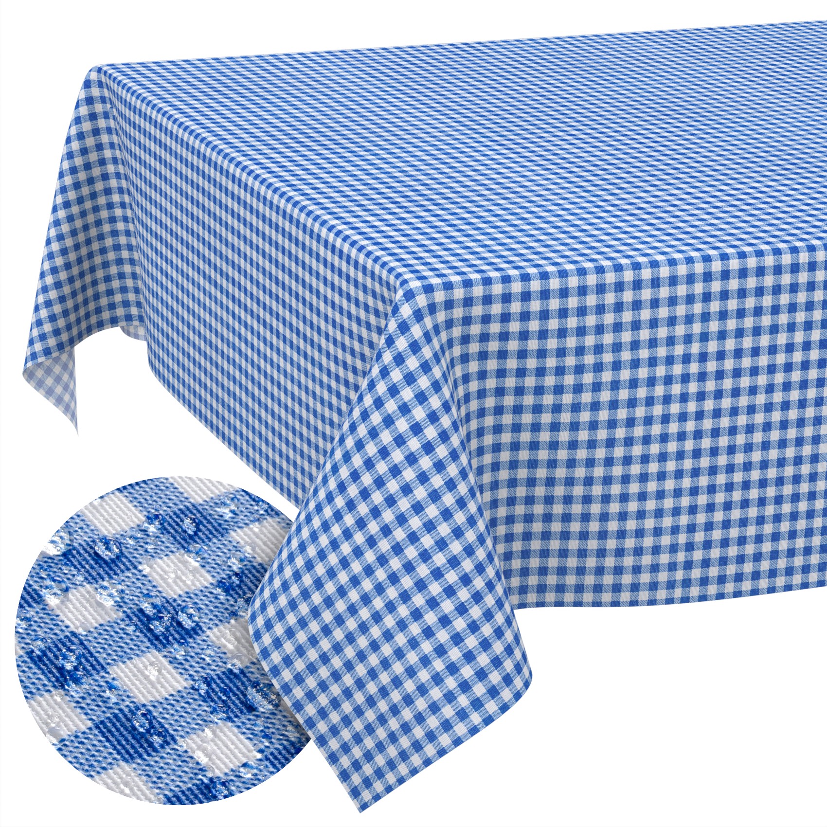 MRT65765_SQ_10B Tischdecke aus Stoff Textil Tischwäsche abwaschbar Tischtuch Baumwolle Polyester Vichy Blue In-/Outdoor Tischdecke