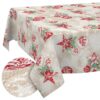 Weihnachtstischdecke Textil Tischdecke Tischwäsche abwaschbar Tischtuch Baumwolle Polyester Stern Kugel Rot Beige