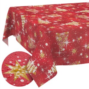 Stoff Tischdecke Textil Weihnachtstischdecke abwaschbar Tischtuch Baumwolle Polyester Christmas Rot