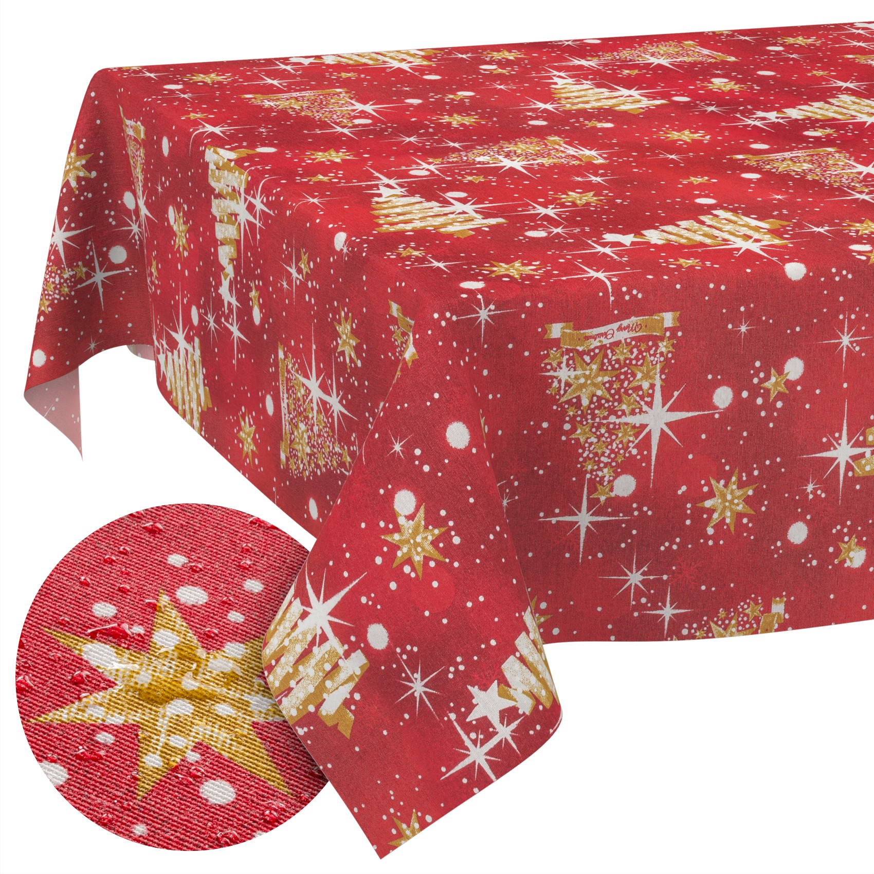 Stoff Tischdecke Textil Weihnachtstischdecke abwaschbar Tischtuch Baumwolle Polyester Christmas Rot