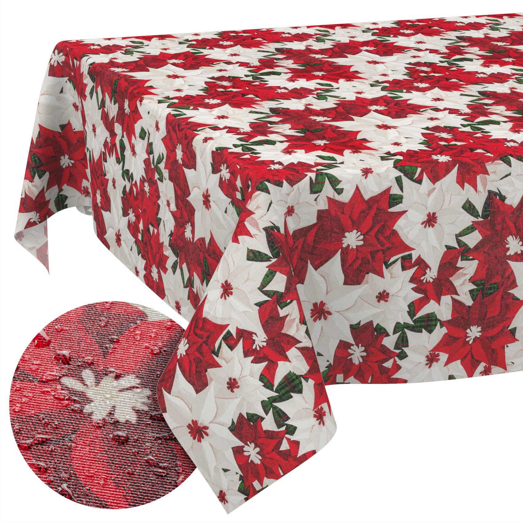 MRT68850_SQ_10B Weihnachtstischdecke Textil Tischdecke Tischwäsche abwaschbar Tischtuch Baumwolle Polyester Christmas Flower