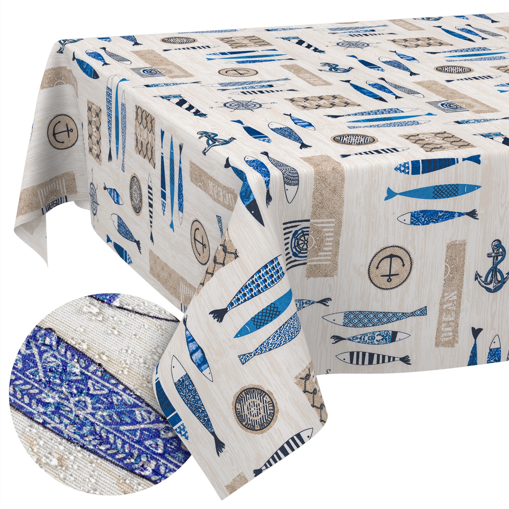 Stoff Tischdecke abwaschbar Tischwäsche Textil Tischtuch Baumwolle Polyester Maritim Outdoor Tischdecke Gartentischdecke